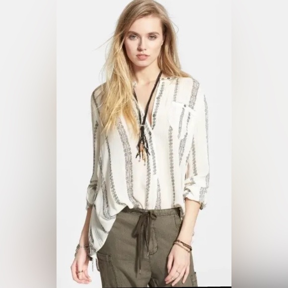 Free People Vanilla Combo Women's Shibori Magic Long-Sleeve Top Small - Picture 2 of 11
